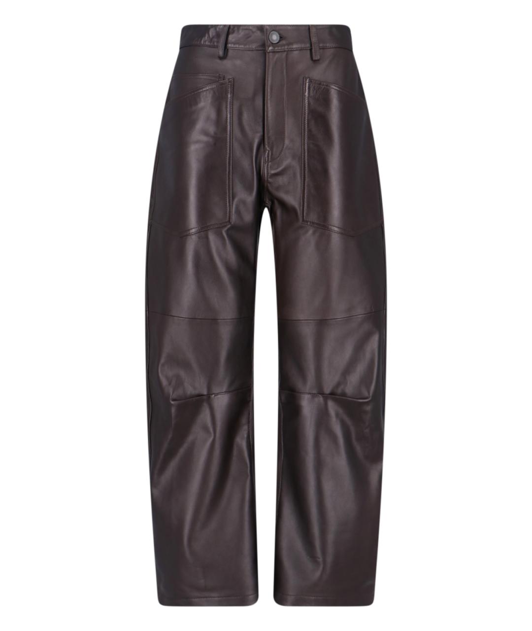 NILI LOTAN Коричневые кожаные прямые брюки, фото 1