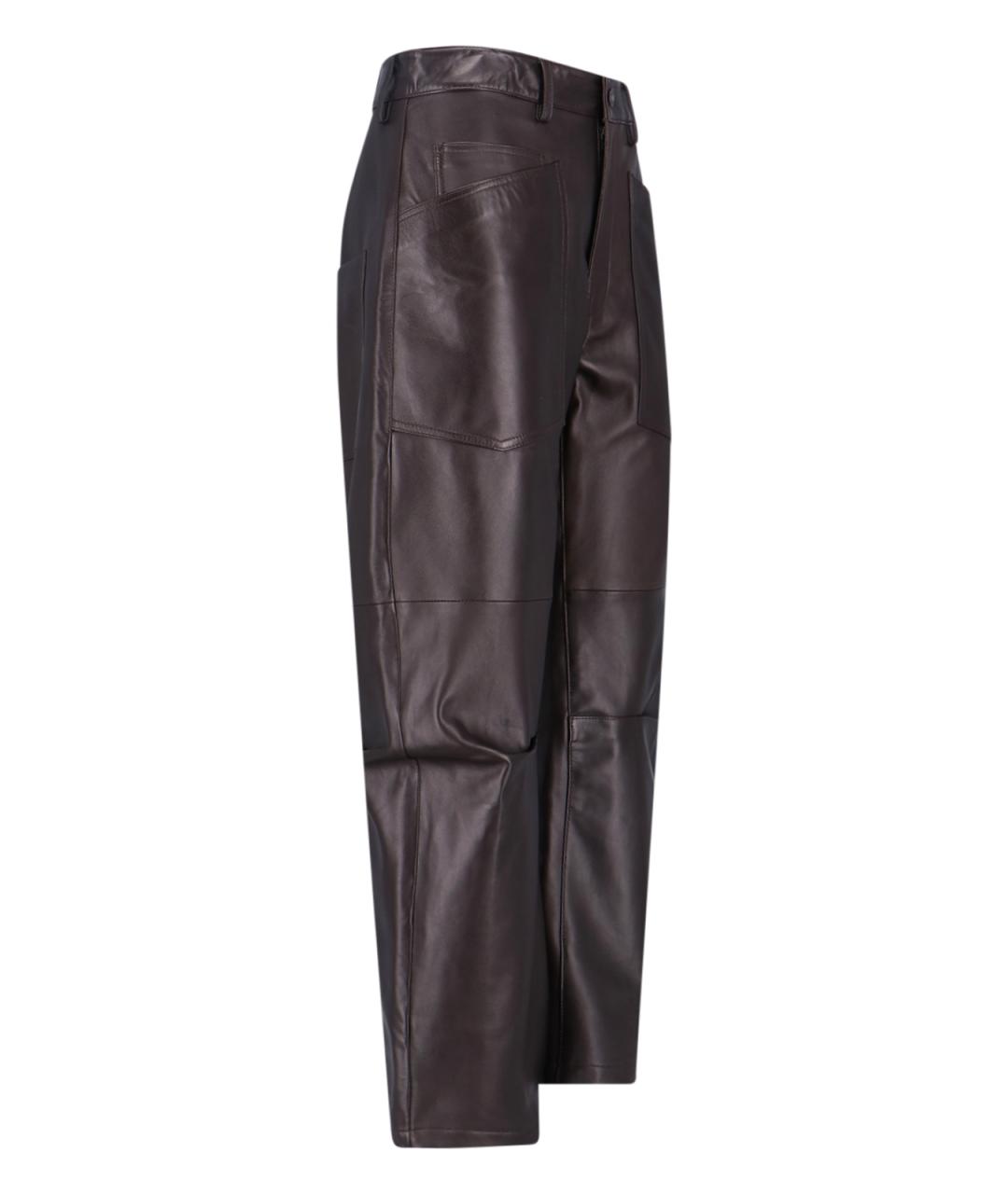 NILI LOTAN Коричневые кожаные прямые брюки, фото 3