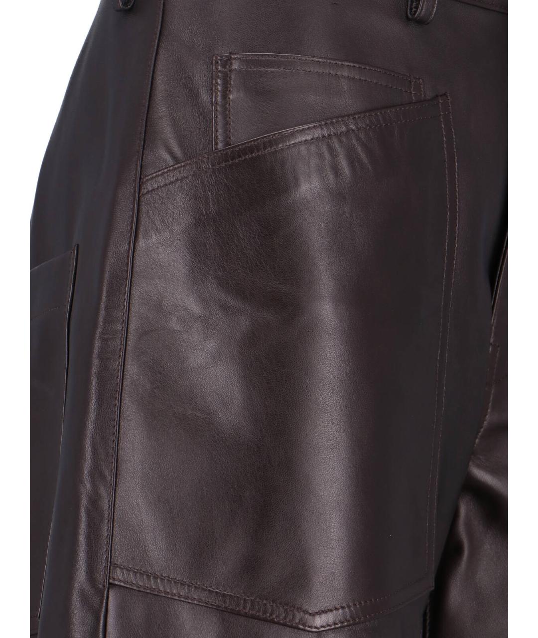 NILI LOTAN Коричневые кожаные прямые брюки, фото 4