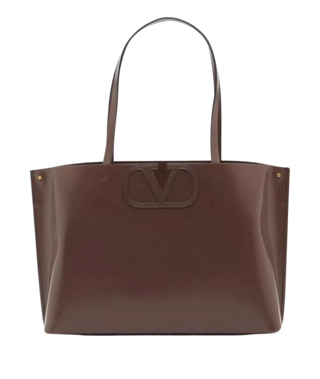 VALENTINO Коричневая кожаная сумка тоут, фото 1