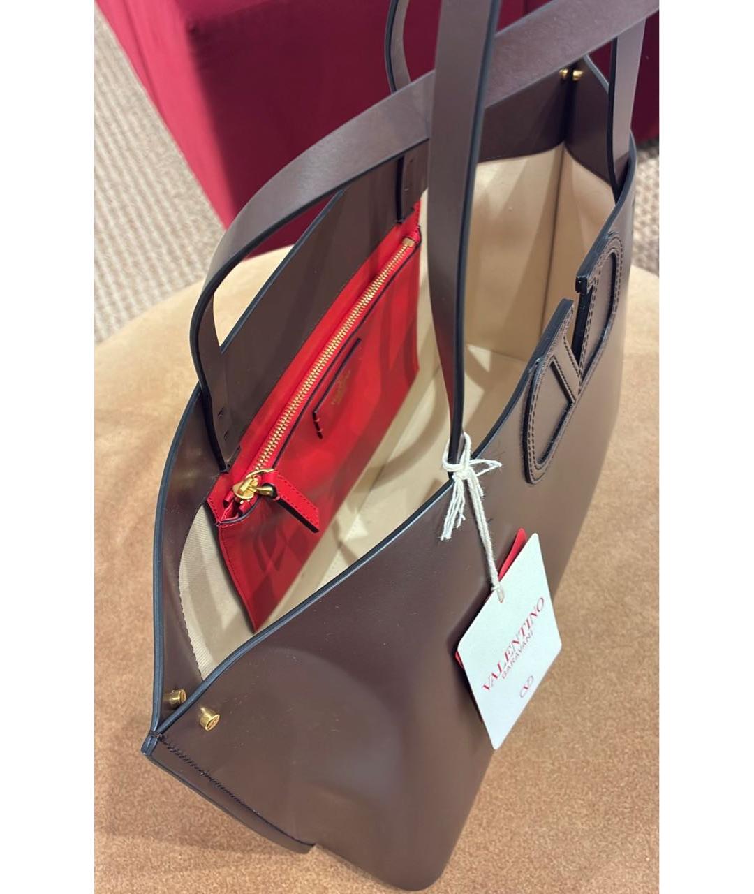 VALENTINO Коричневая кожаная сумка тоут, фото 4