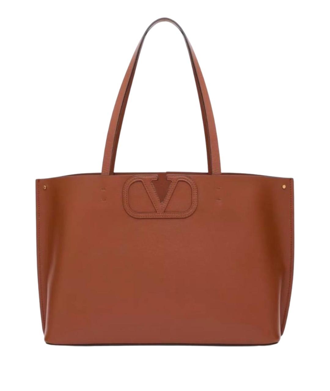 VALENTINO Коричневая кожаная сумка тоут, фото 1