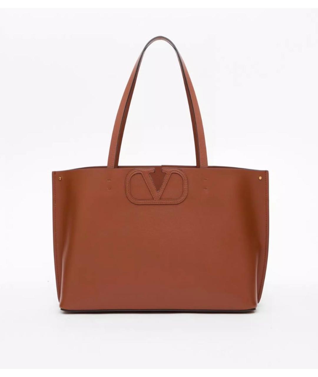 VALENTINO Коричневая кожаная сумка тоут, фото 2