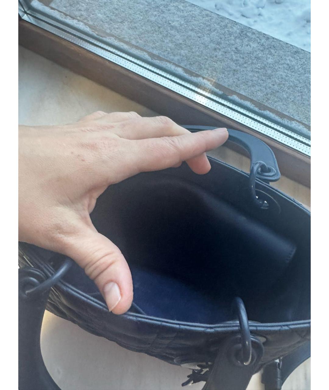 CHRISTIAN DIOR Темно-синяя кожаная сумка с короткими ручками, фото 3