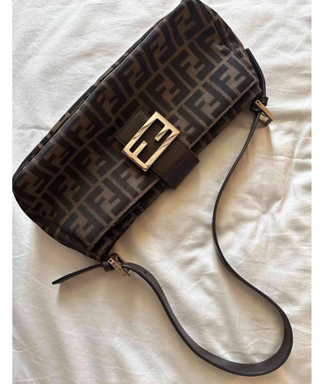 FENDI Коричневая жаккардовая сумка через плечо, фото 4