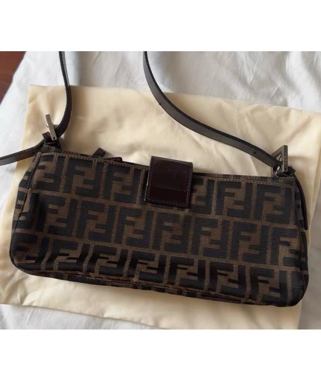 FENDI Коричневая жаккардовая сумка через плечо, фото 5