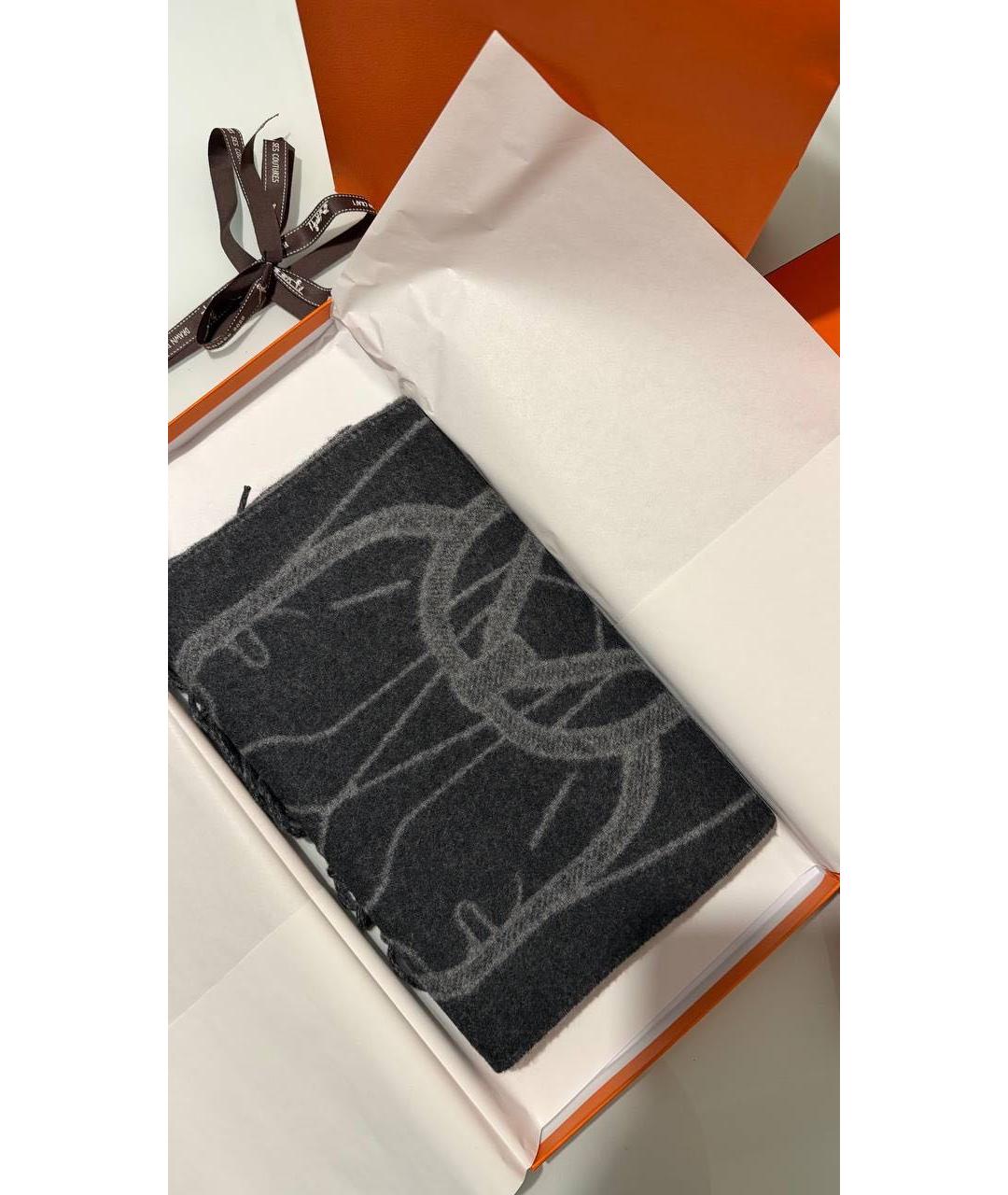 HERMES Антрацитовый кашемировый шарф, фото 4