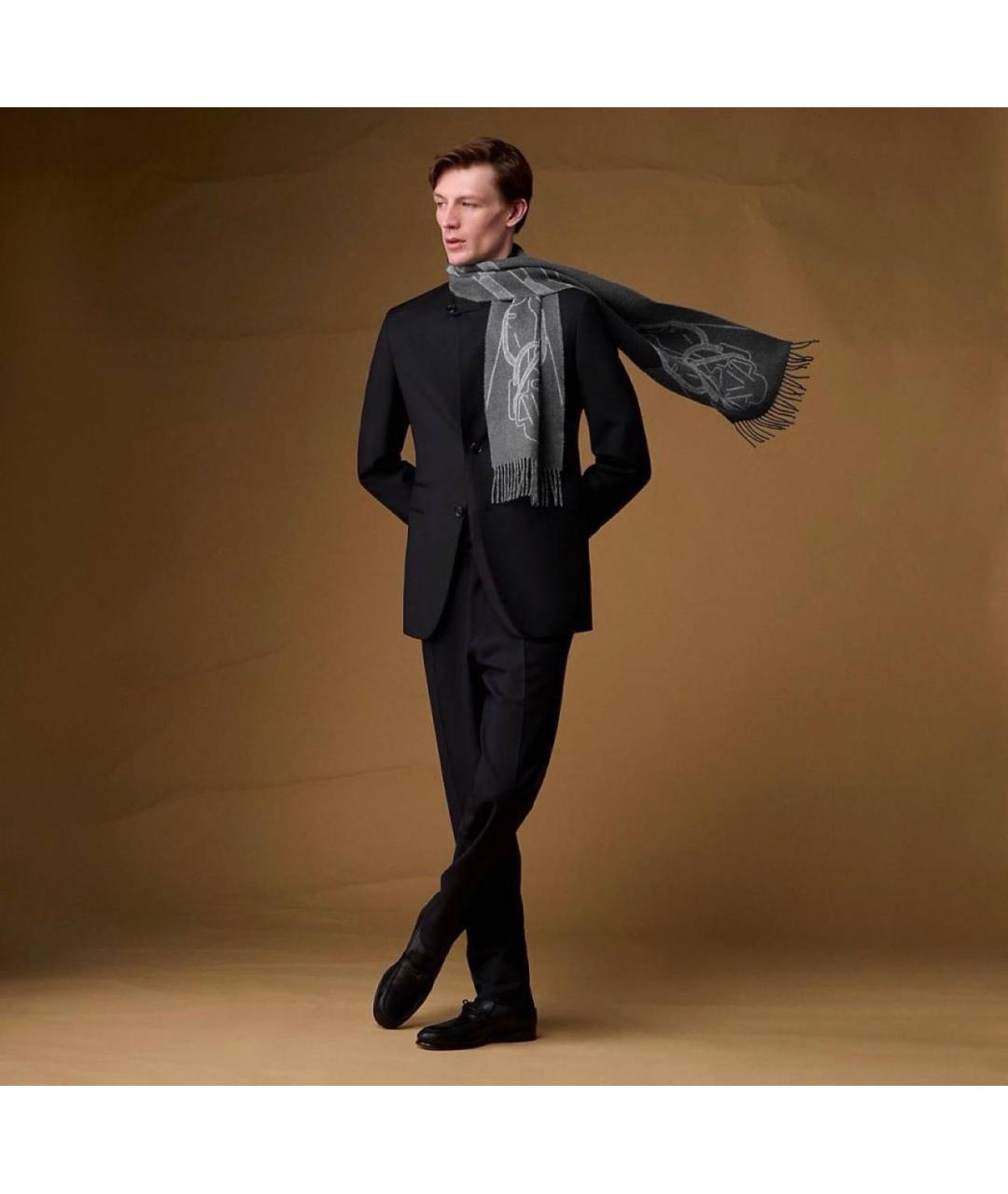 HERMES Антрацитовый кашемировый шарф, фото 2
