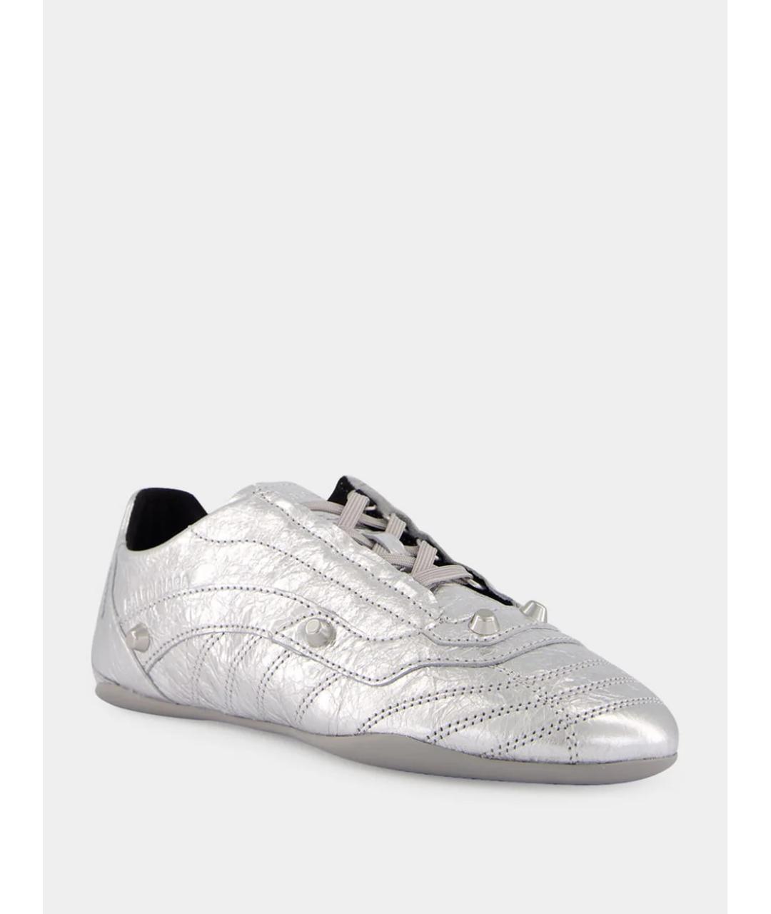 BALENCIAGA Серебряные кожаные кроссовки, фото 2