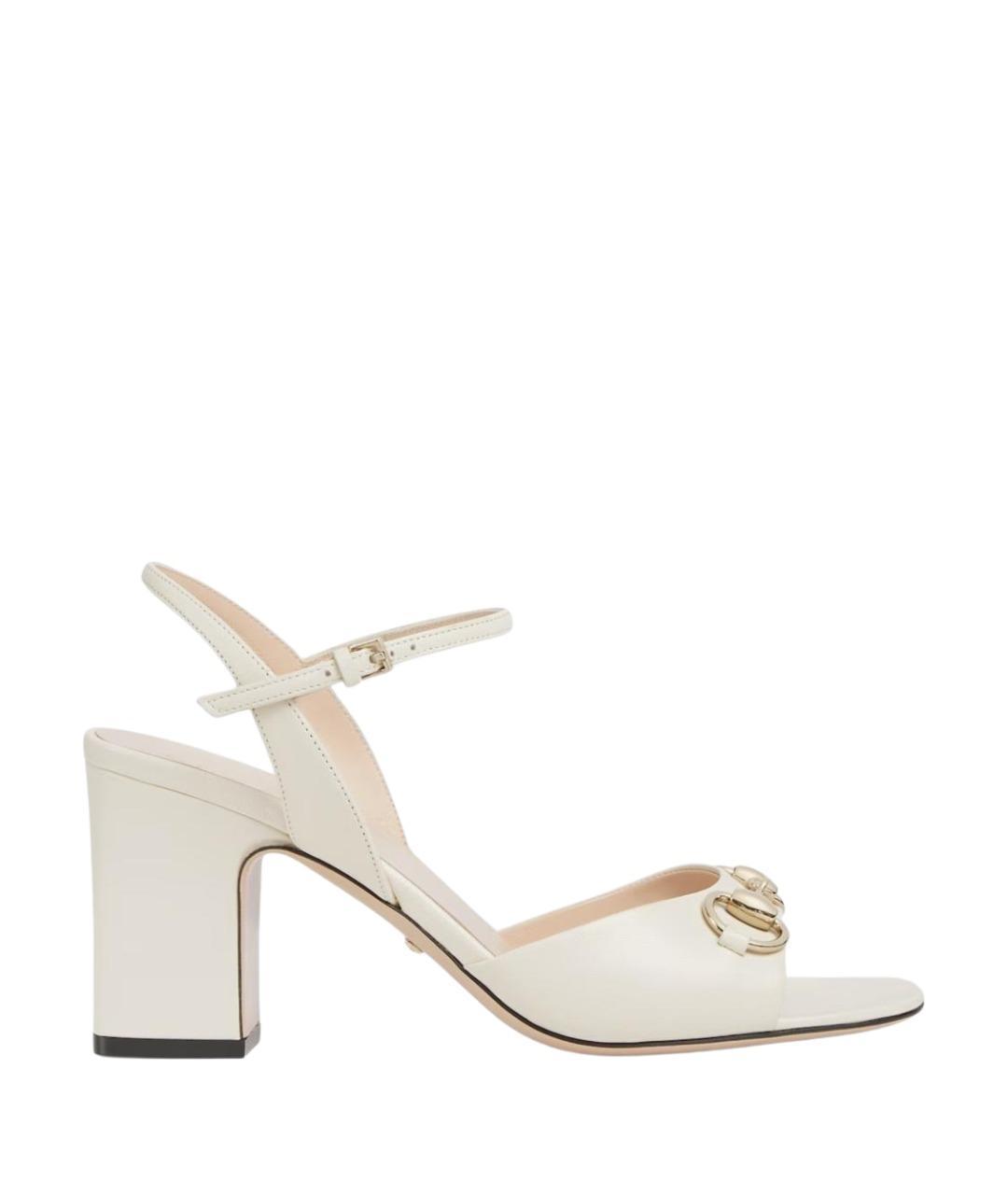 GUCCI Белые кожаные босоножки, фото 1