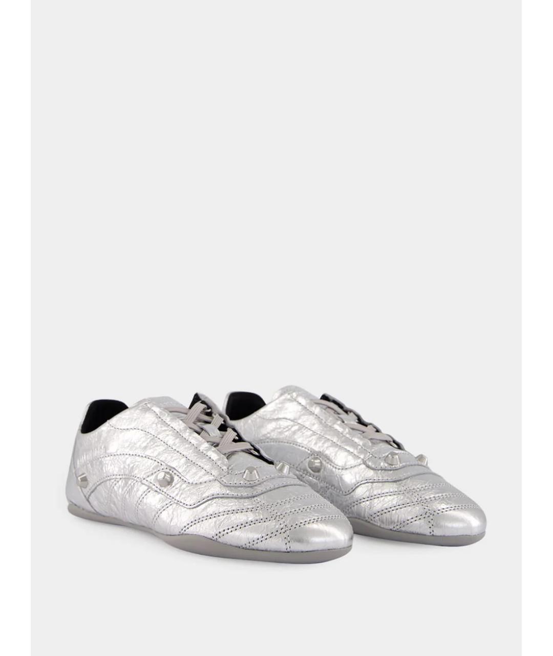 BALENCIAGA Серебряные кожаные кроссовки, фото 3