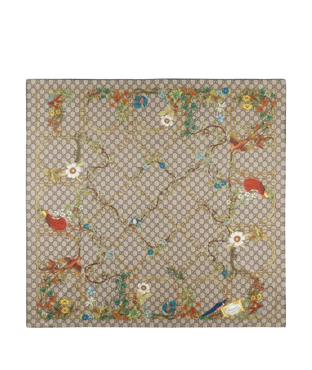 GUCCI Бежевый шелковый платок, фото 1