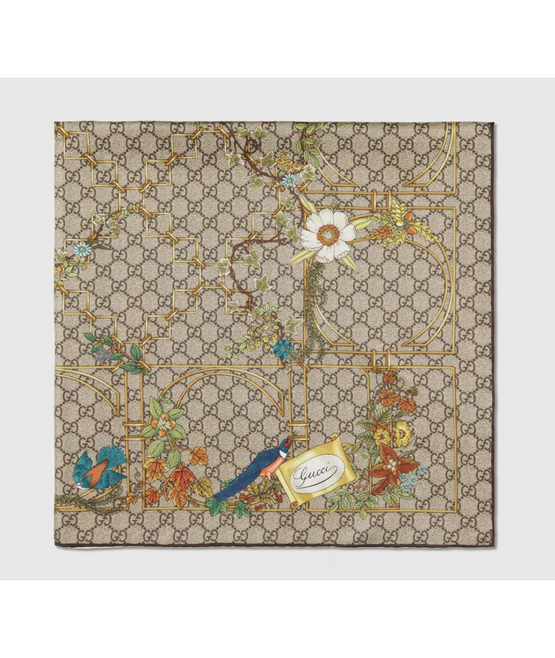 GUCCI Бежевый шелковый платок, фото 2