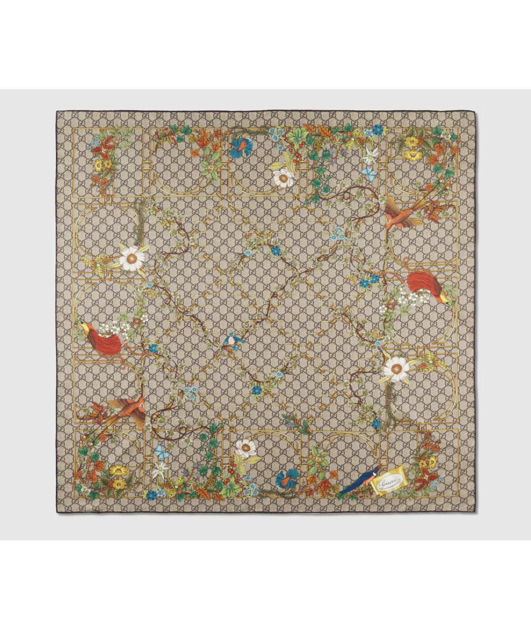 GUCCI Бежевый шелковый платок, фото 4