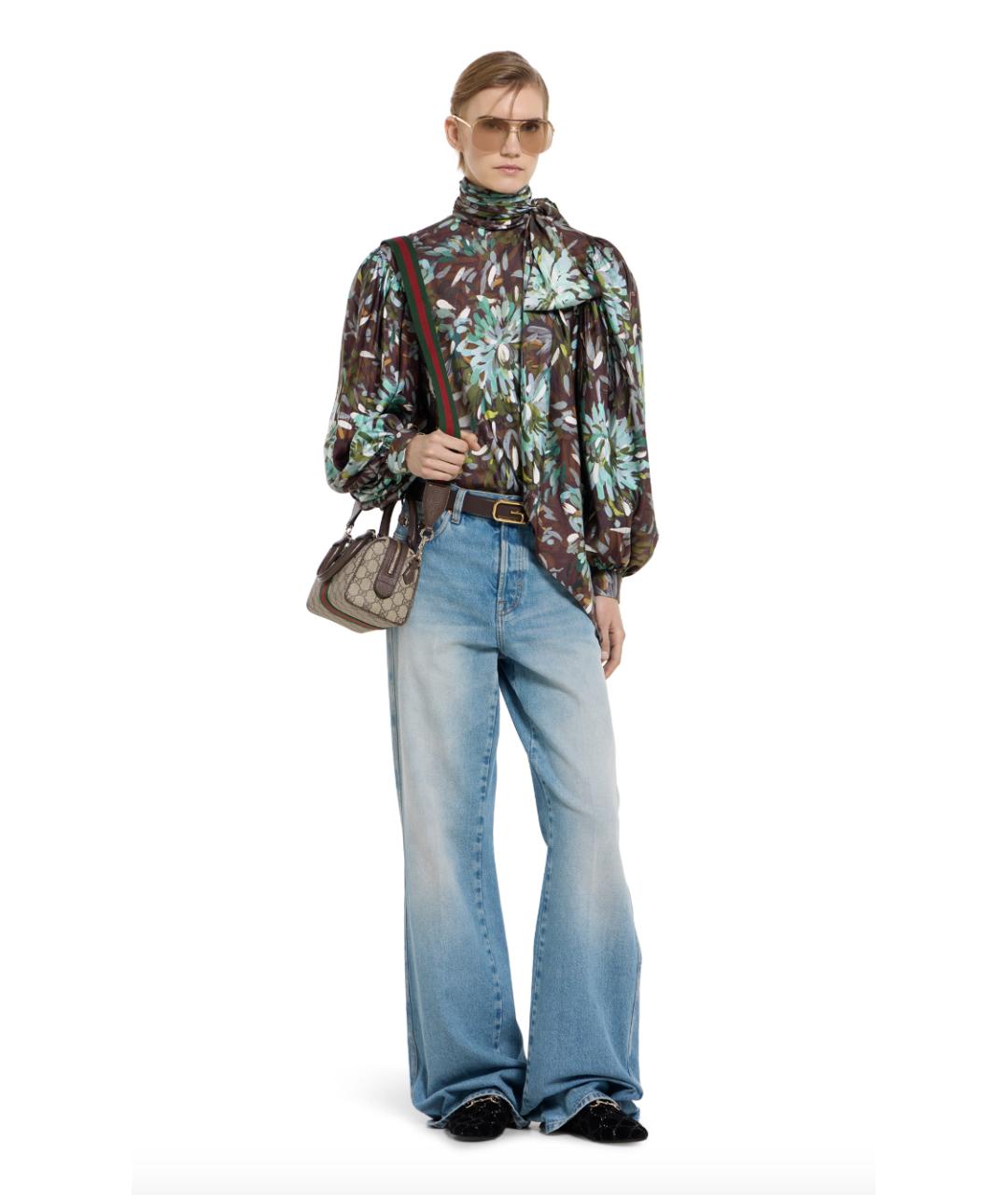 GUCCI Голубые хлопковые джинсы клеш, фото 2