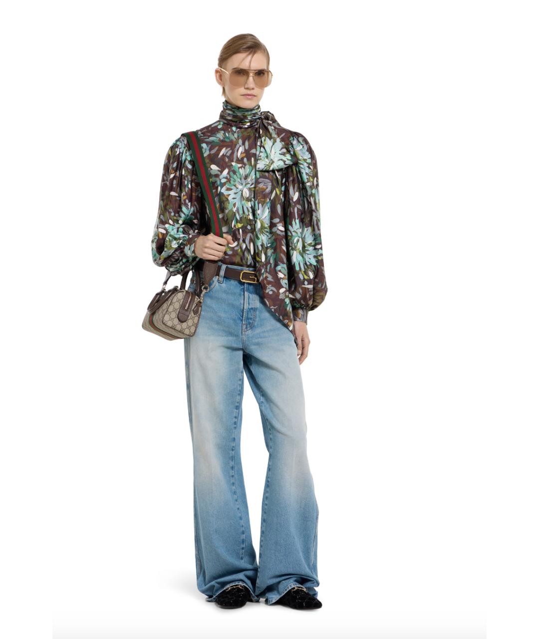 GUCCI Голубые хлопковые джинсы клеш, фото 2