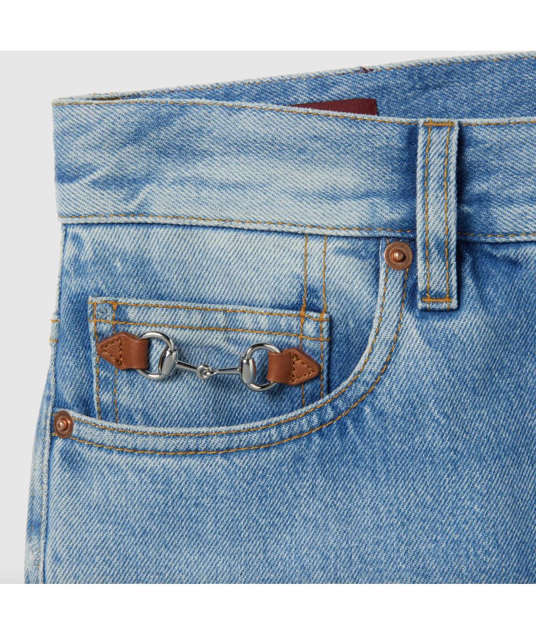 GUCCI Голубые хлопковые джинсы клеш, фото 6