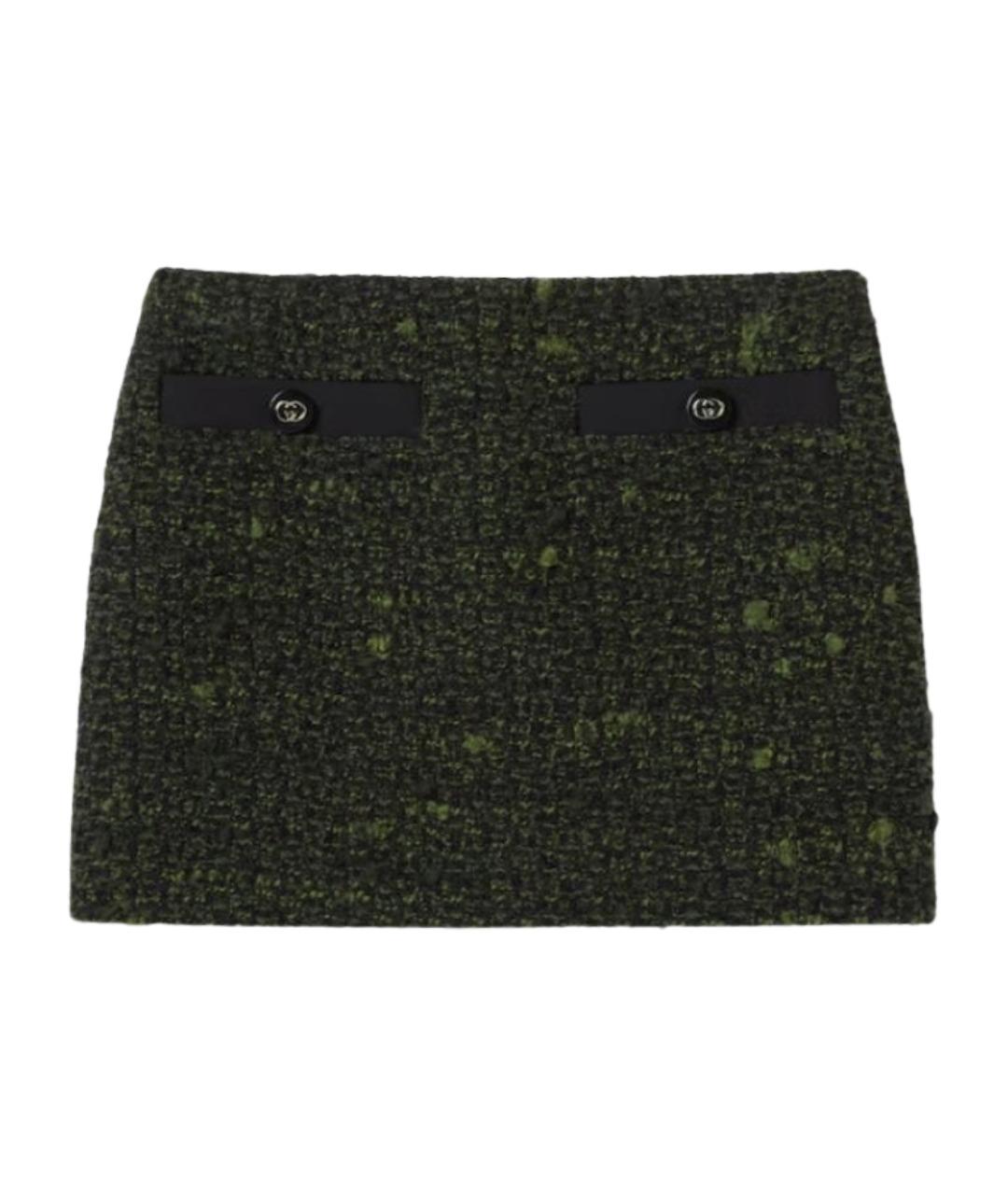 GUCCI Зеленая шерстяная юбка мини, фото 1