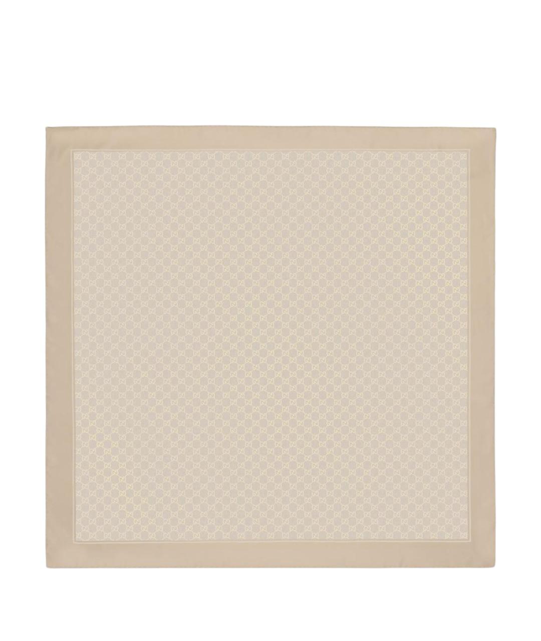 GUCCI Бежевый шелковый платок, фото 1
