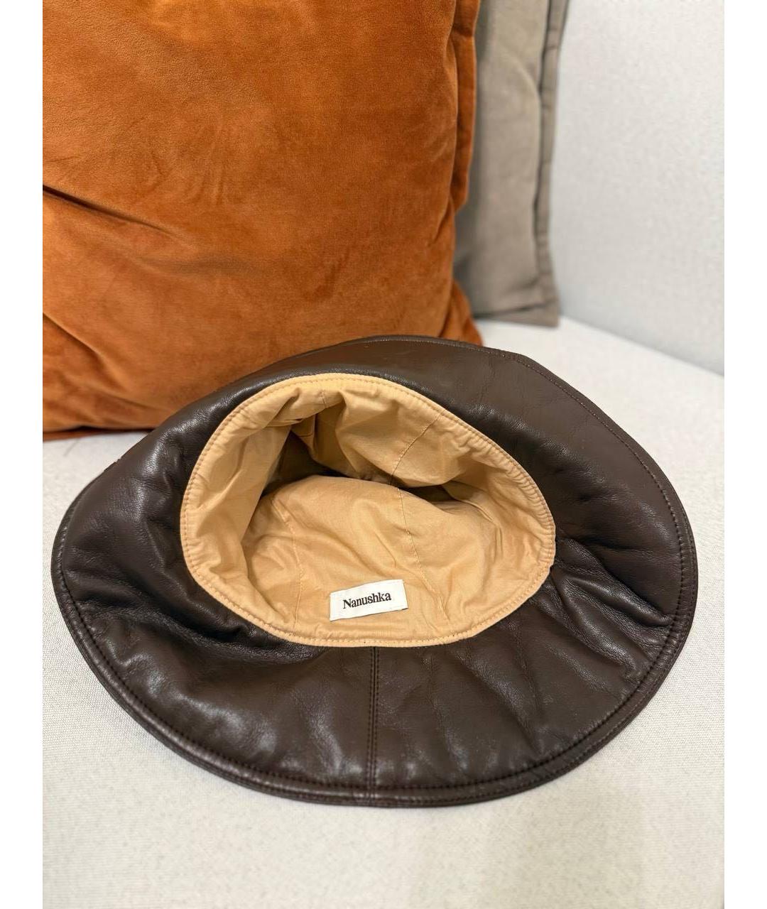 NANUSHKA Коричневая кожаная панама, фото 3