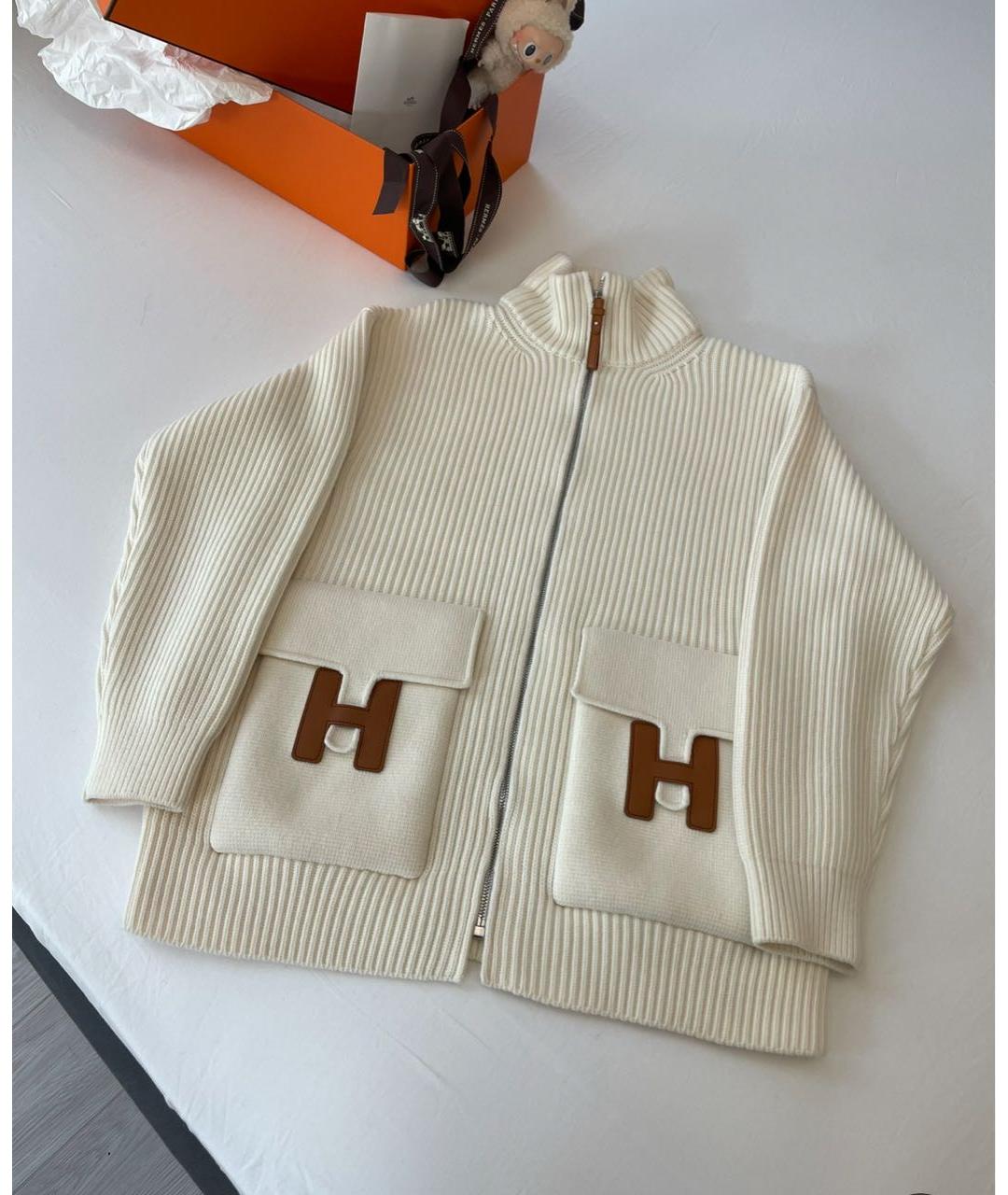 HERMES Бежевый шерстяной кардиган, фото 4