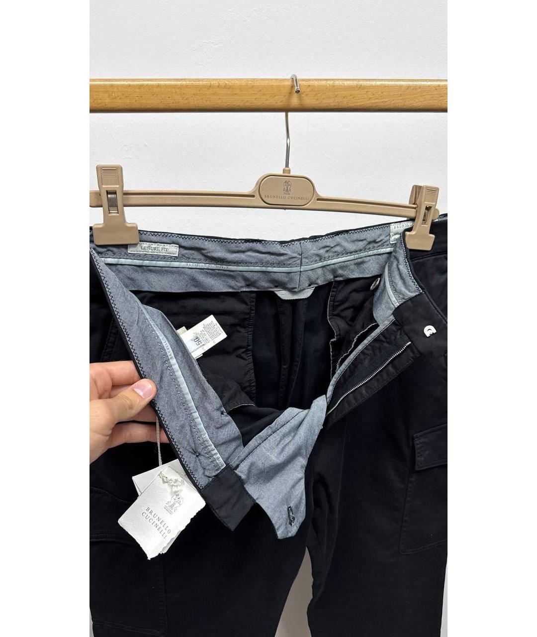 BRUNELLO CUCINELLI Черные хлопко-эластановые классические брюки, фото 4