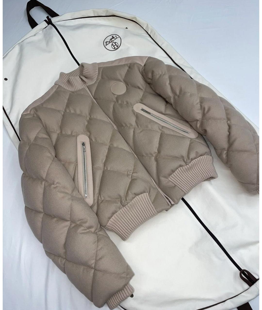 HERMES Бежевый кашемировый пуховик, фото 3