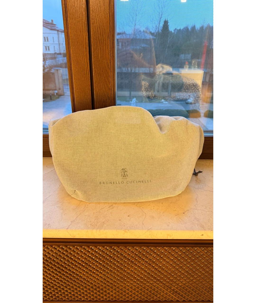 BRUNELLO CUCINELLI Серая кожаная сумка с короткими ручками, фото 8