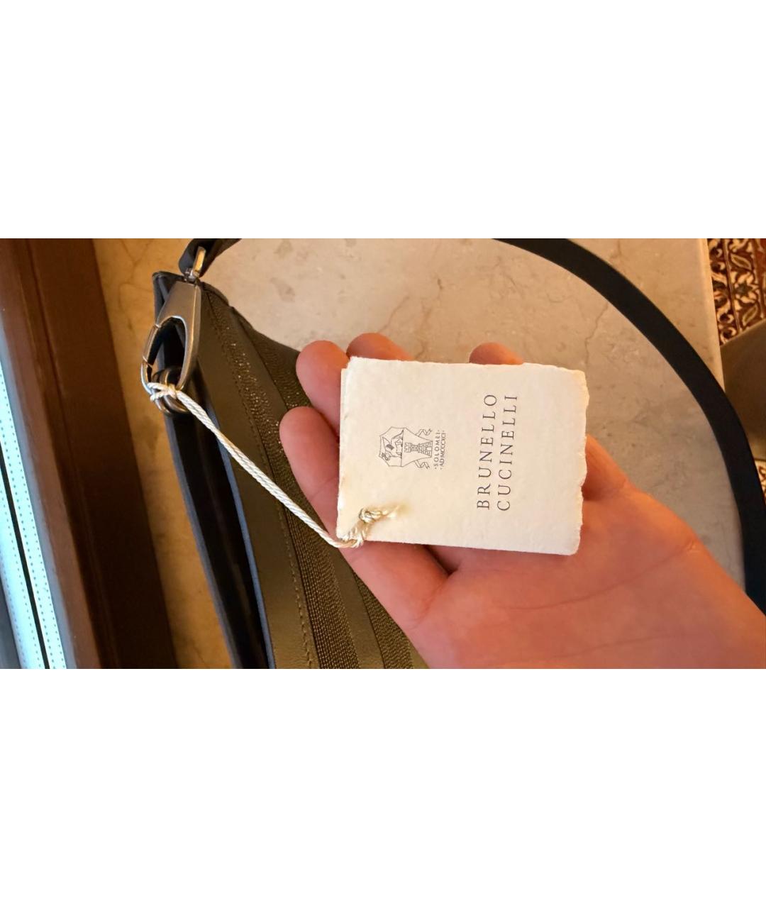 BRUNELLO CUCINELLI Серая кожаная сумка с короткими ручками, фото 5