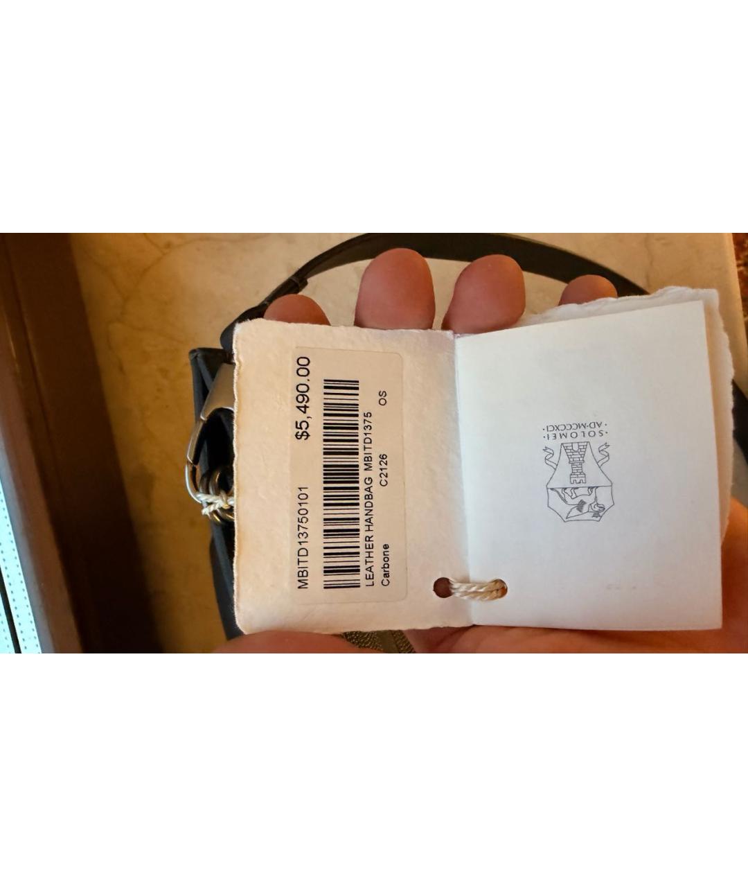 BRUNELLO CUCINELLI Серая кожаная сумка с короткими ручками, фото 6