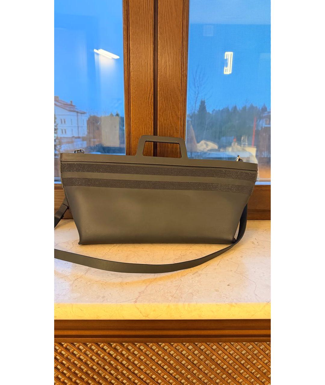 BRUNELLO CUCINELLI Серая кожаная сумка с короткими ручками, фото 9