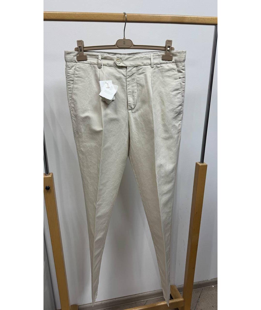 BRUNELLO CUCINELLI Белые льняные классические брюки, фото 4