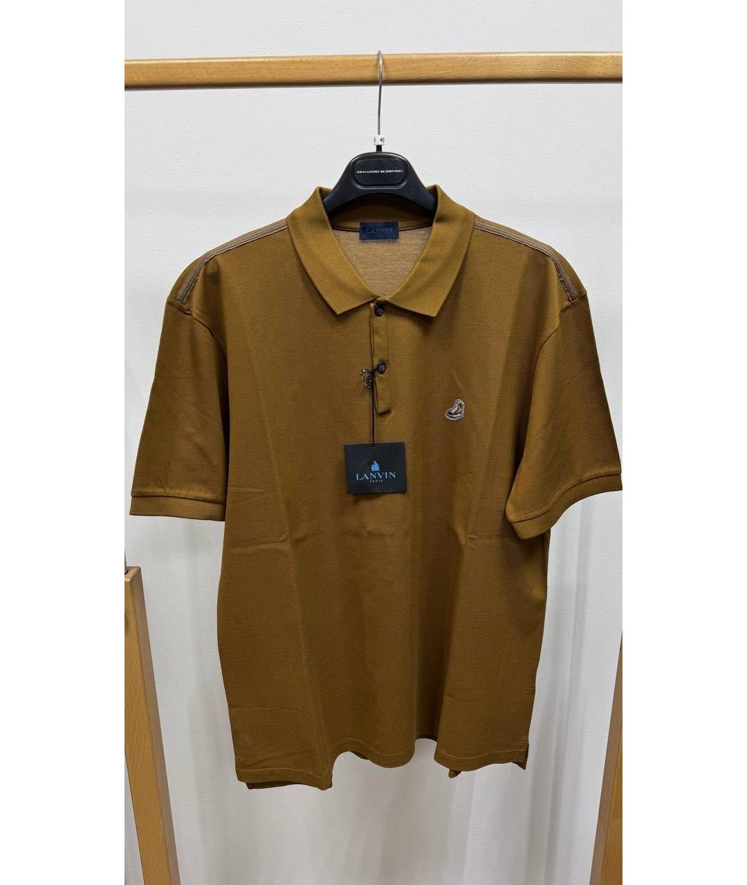 LANVIN Коричневое хлопковое поло с коротким рукавом, фото 3