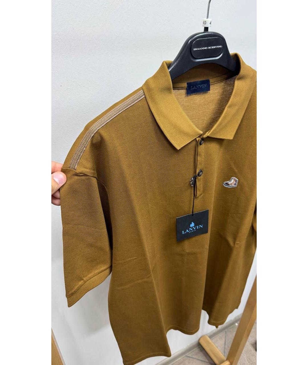 LANVIN Коричневое хлопковое поло с коротким рукавом, фото 2