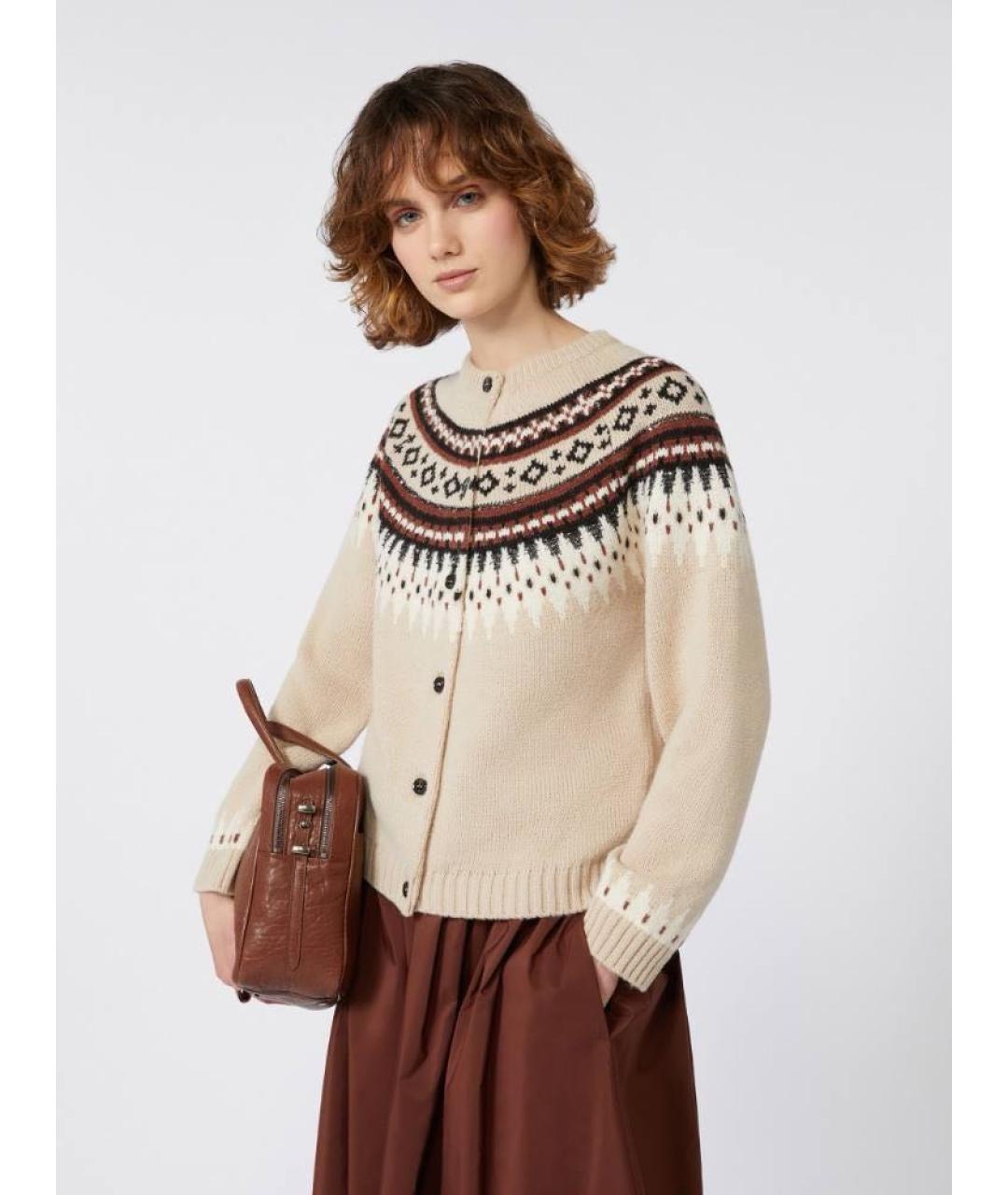 WEEKEND MAX MARA Бежевый шерстяной кардиган, фото 3