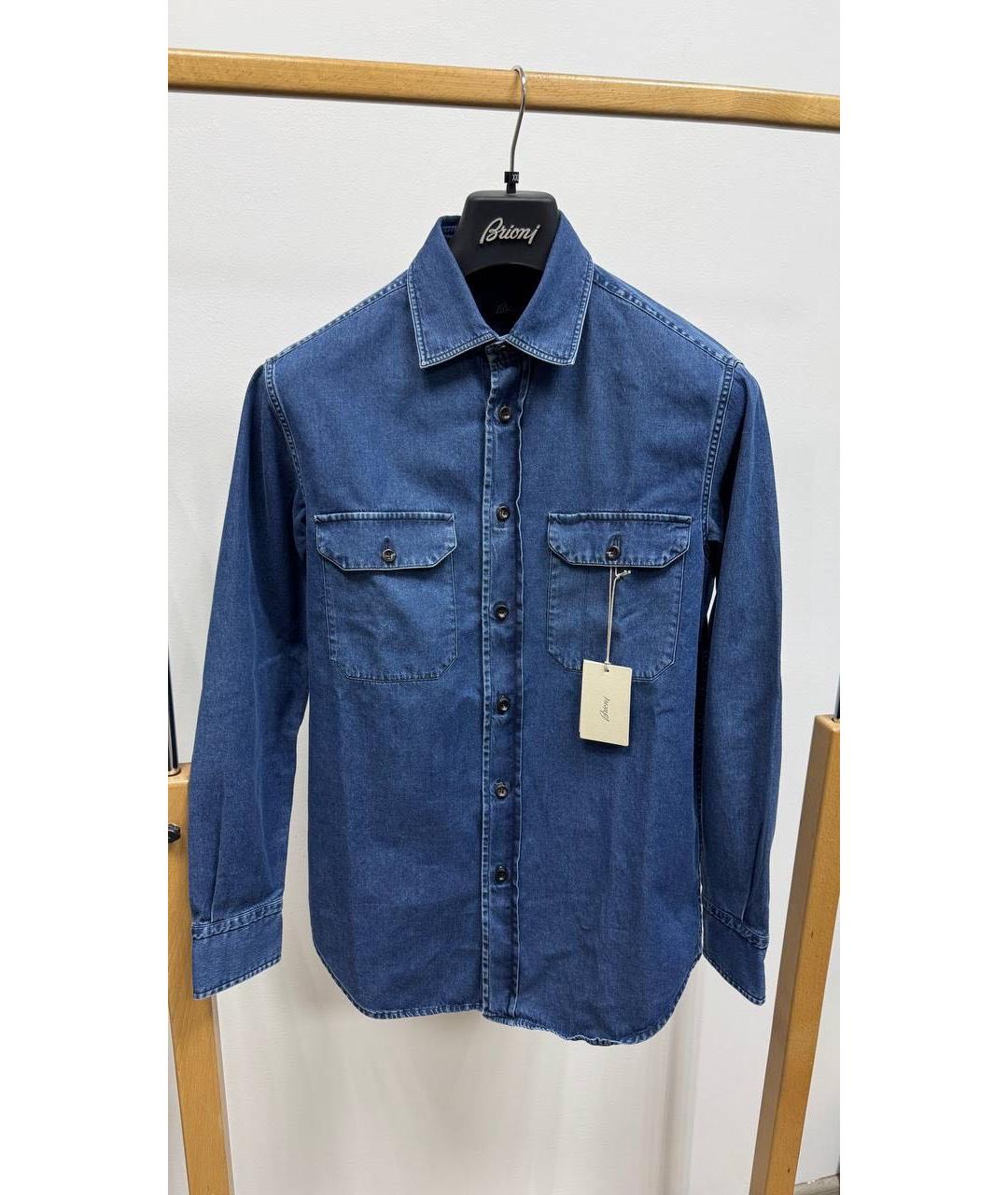 BRIONI Синяя хлопковая кэжуал рубашка, фото 6