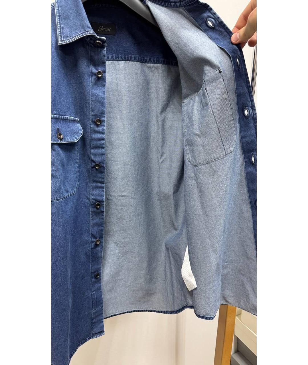 BRIONI Синяя хлопковая кэжуал рубашка, фото 5