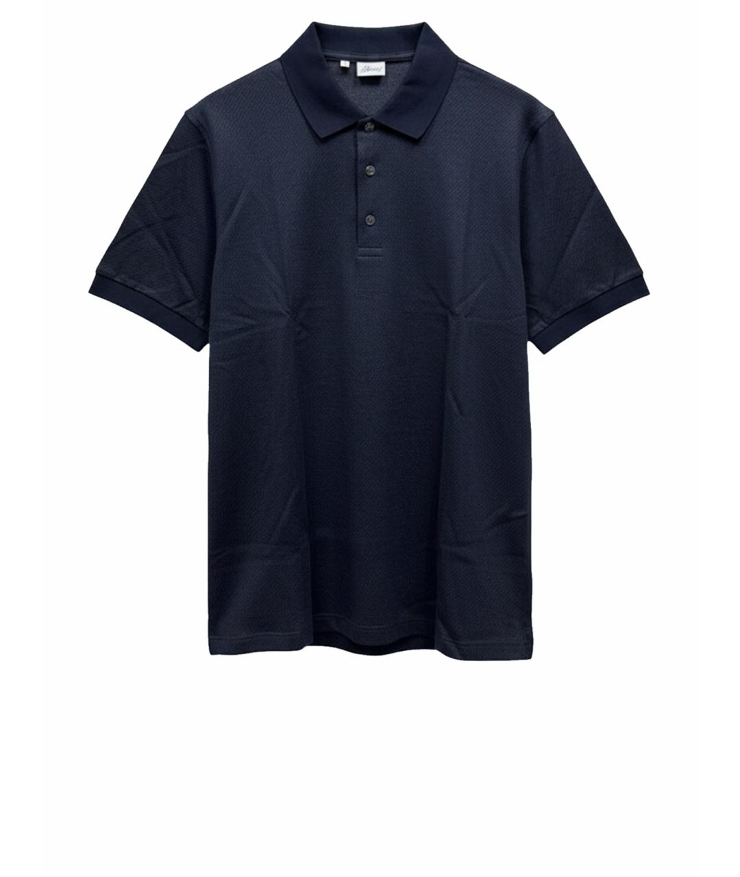 BRIONI Темно-синее хлопковое поло с коротким рукавом, фото 1