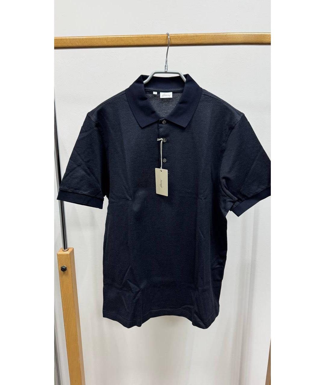 BRIONI Темно-синее хлопковое поло с коротким рукавом, фото 4
