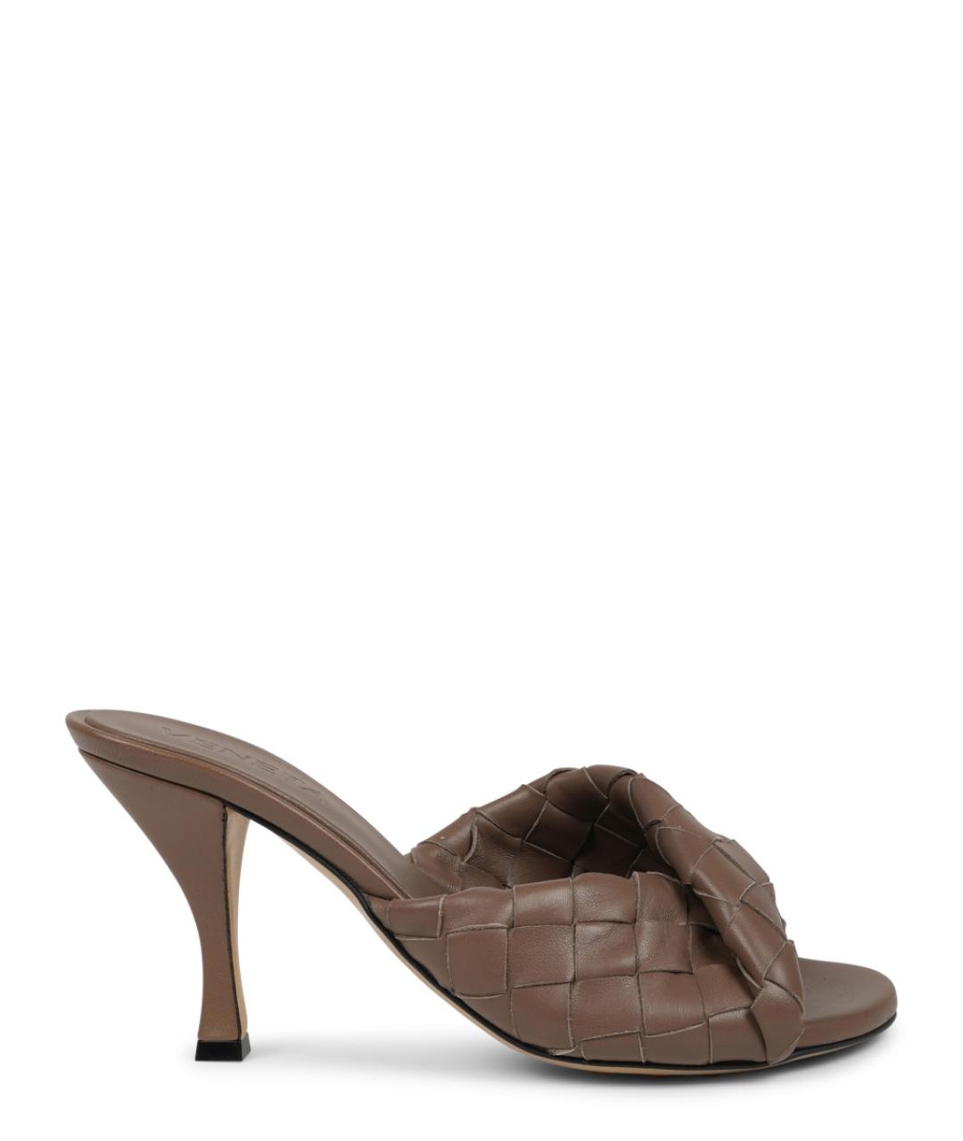 BOTTEGA VENETA Коричневые кожаные мюли, фото 1