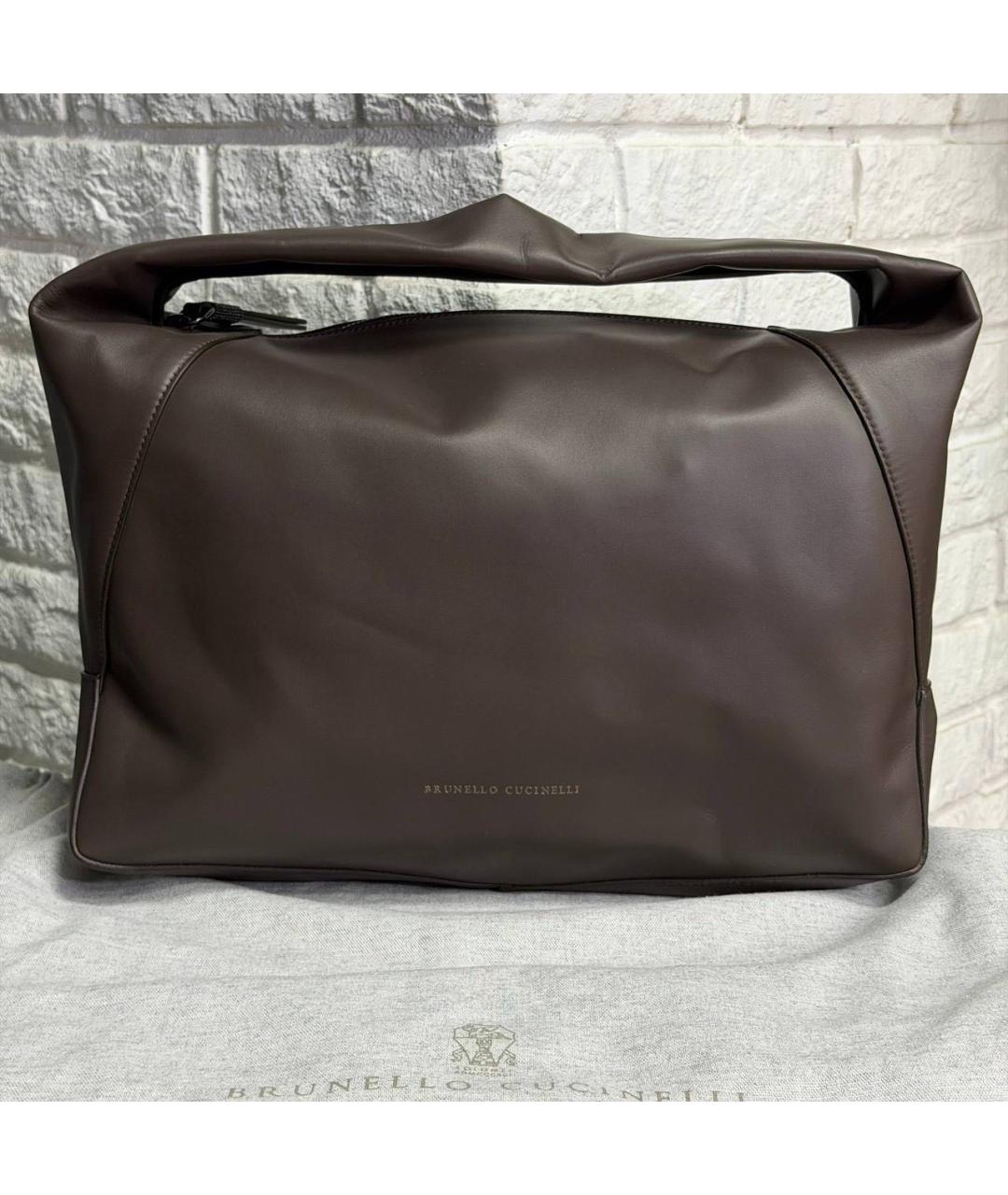 BRUNELLO CUCINELLI Коричневая кожаная сумка с короткими ручками, фото 3