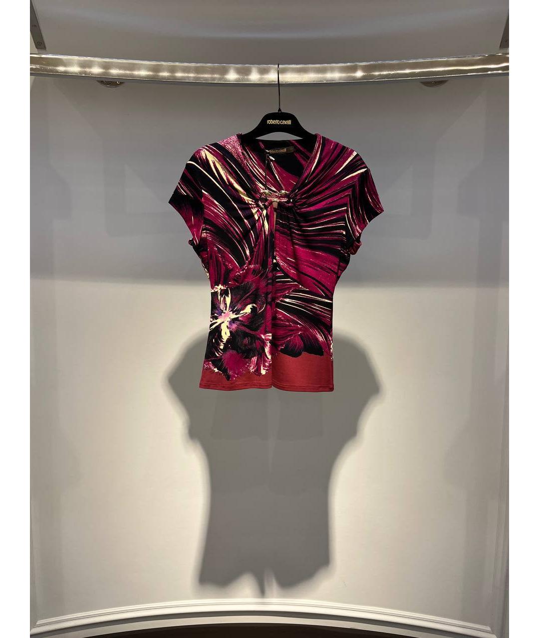 ROBERTO CAVALLI Бордовая вискозная футболка, фото 4