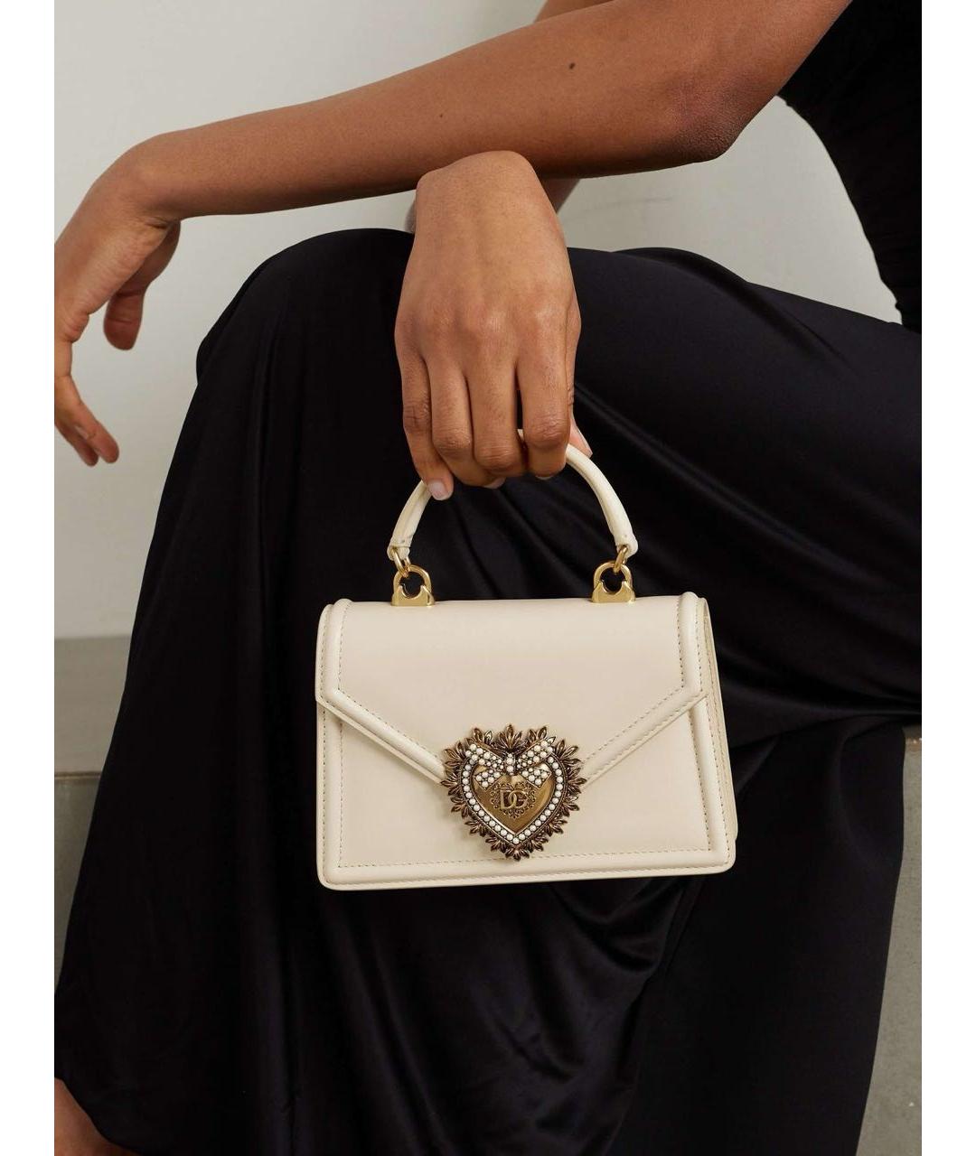 DOLCE&GABBANA Бежевая кожаная сумка с короткими ручками, фото 5