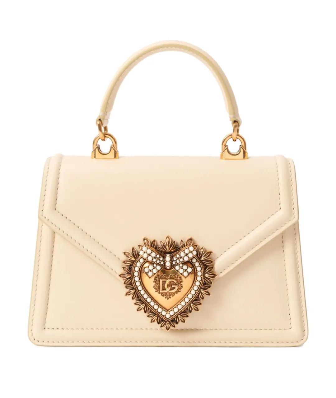DOLCE&GABBANA Бежевая кожаная сумка с короткими ручками, фото 1