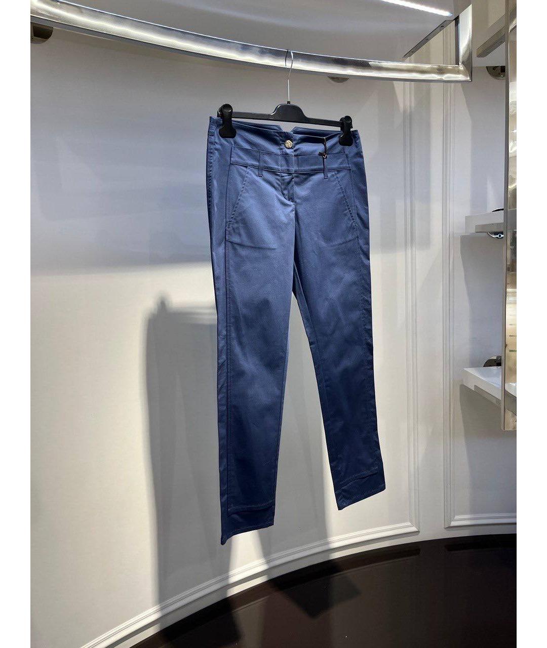 ROBERTO CAVALLI Синие хлопковые прямые брюки, фото 2