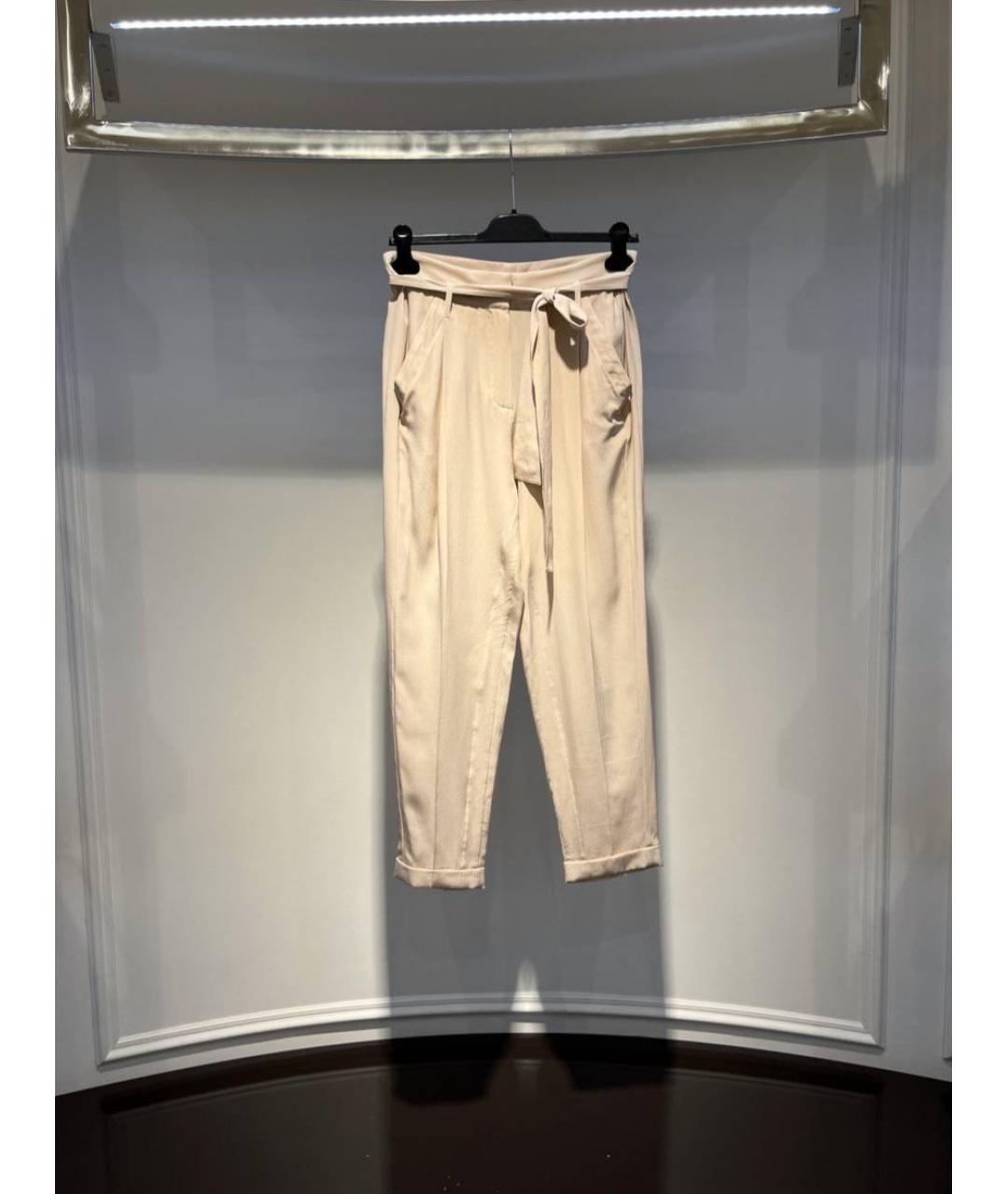 ROBERTO CAVALLI Бежевые шелковые прямые брюки, фото 4