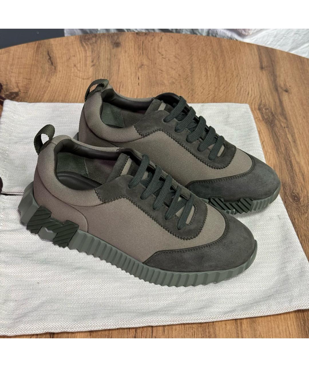 HERMES Хаки текстильные кроссовки, фото 3
