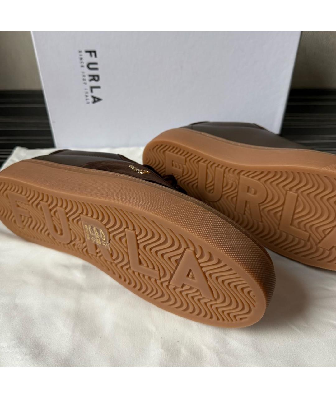 FURLA Коричневые кожаные кеды, фото 7