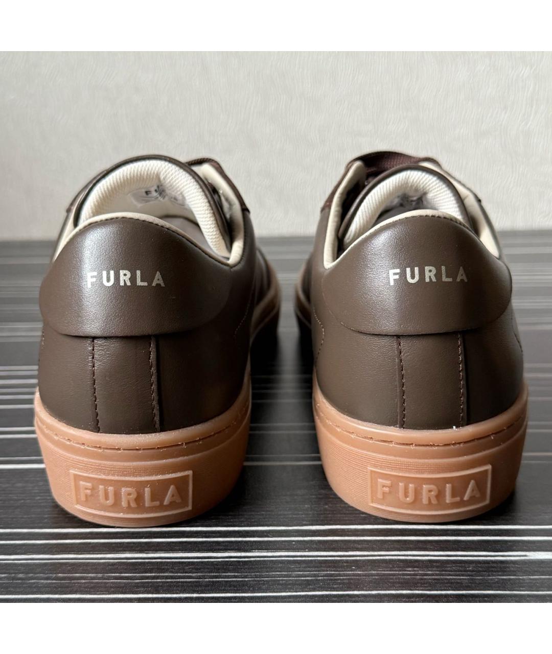 FURLA Коричневые кожаные кеды, фото 5