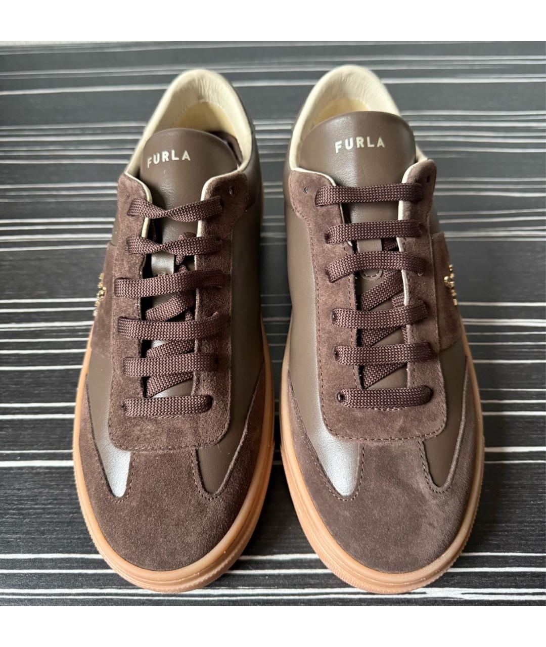 FURLA Коричневые кожаные кеды, фото 3